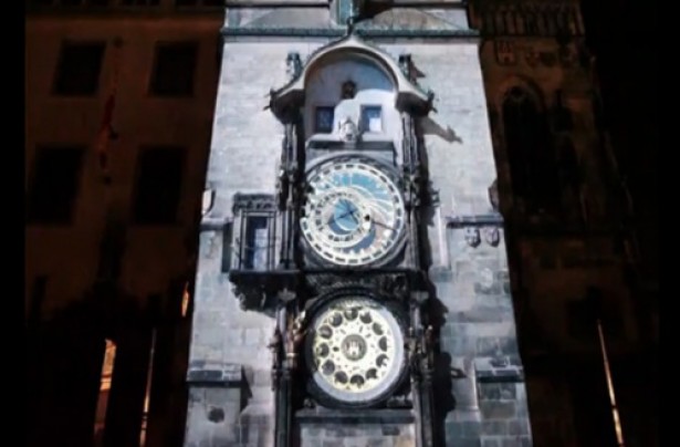 3D-projectie op Astronomische Klok in Praag
