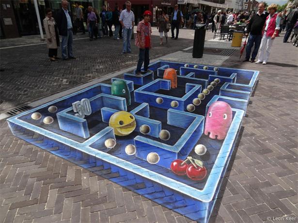 Pac-Man 3D straatkunst