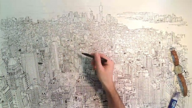 Timelapse: tekening van de skyline van NYC