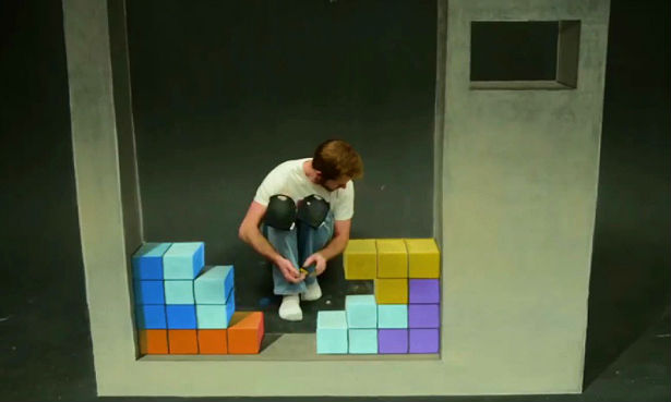 Stop-motion Tetris met krijt
