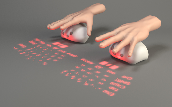 Futuristisch concept combineert een muis met een laser-keyboard